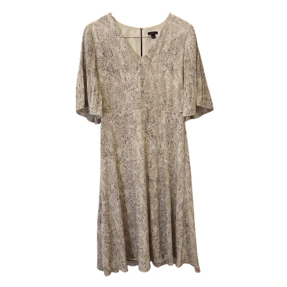 Ann Taylor Factory Snake Print V-Neck Midi Dress Flutter Sleeve Size 6